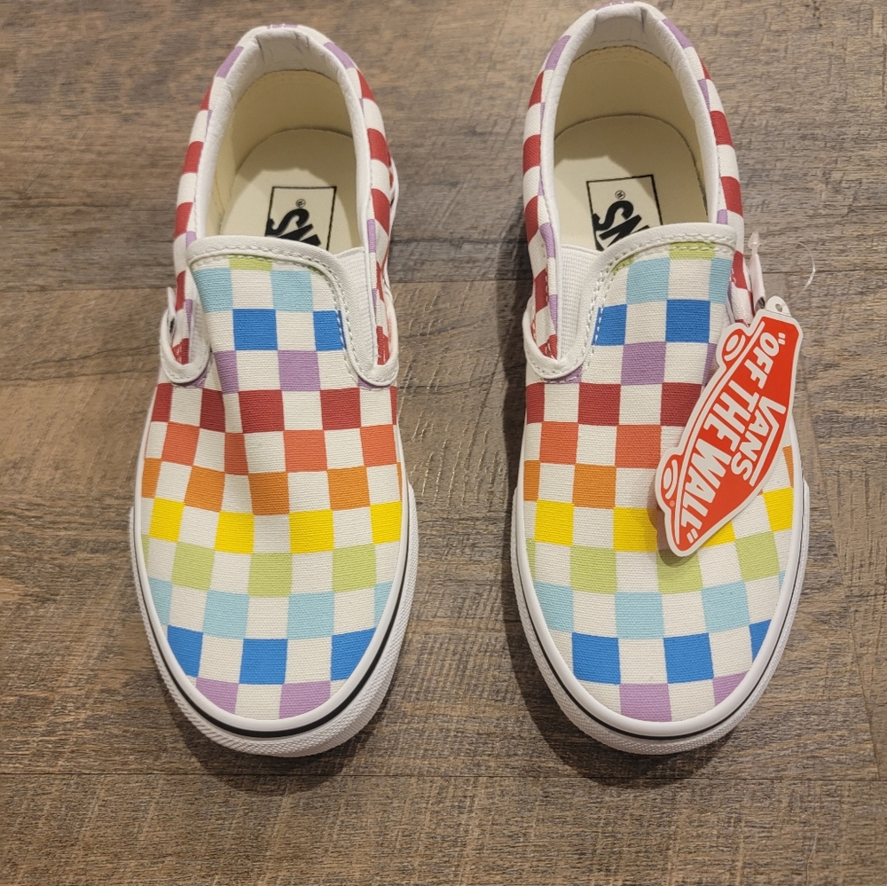 💕Vans Rainbow Classic Slip-On Checkerboard Shoe Size 5 Women's